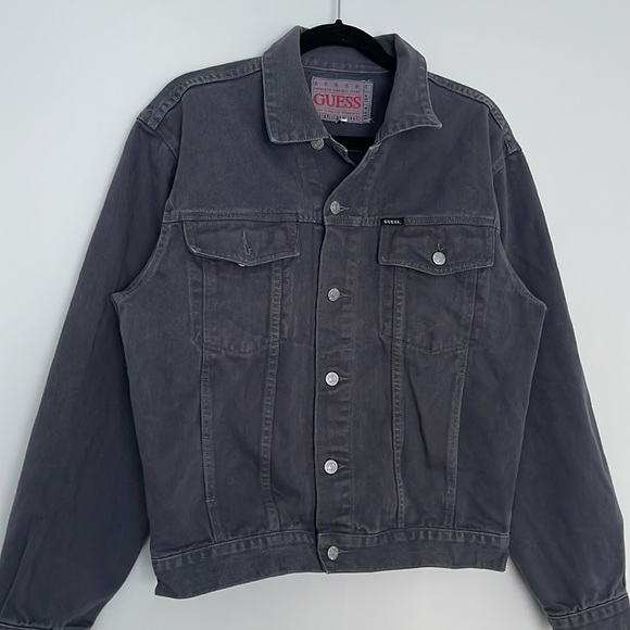 Vintage 90s Guess Authentic Jeans Gray Denim Jacket Mens Made in USA Size M - Picture 2 of 13